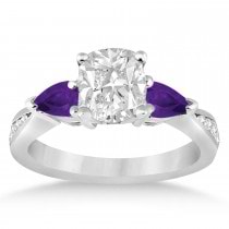 Cushion Diamond & Pear Amethyst Engagement Ring in Palladium (1.29ct)