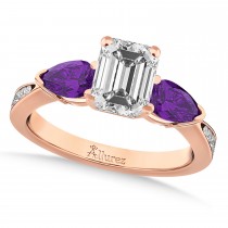 Emerald Diamond & Pear Amethyst Engagement Ring 14k Rose Gold (1.29ct)