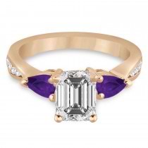 Emerald Diamond & Pear Amethyst Engagement Ring 14k Rose Gold (1.29ct)