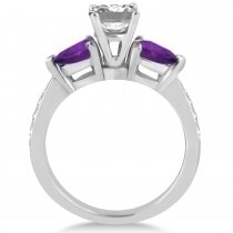 Emerald Diamond & Pear Amethyst Engagement Ring 14k White Gold (1.29ct)