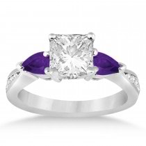 Emerald Diamond & Pear Amethyst Engagement Ring in Platinum (1.29ct)