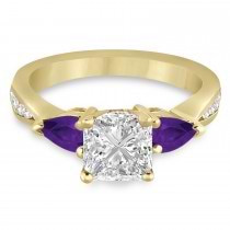 Princess Diamond & Pear Amethyst Engagement Ring 14k Yellow Gold (1.29ct)