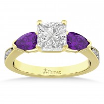 Princess Diamond & Pear Amethyst Engagement Ring 18k Yellow Gold (1.29ct)