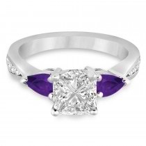 Princess Diamond & Pear Amethyst Engagement Ring in Palladium (1.29ct)