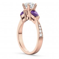Round Diamond & Pear Amethyst Engagement Ring 14k Rose Gold (1.29ct)