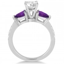 Round Diamond & Pear Amethyst Engagement Ring 14k White Gold (1.29ct)