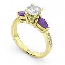 Round Diamond & Pear Amethyst Engagement Ring 14k Yellow Gold (1.29ct)