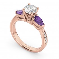 Round Diamond & Pear Amethyst Engagement Ring 18k Rose Gold (1.29ct)