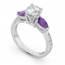 Round Diamond & Pear Amethyst Engagement Ring 18k White Gold (1.29ct)
