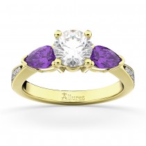 Round Diamond & Pear Amethyst Engagement Ring 18k Yellow Gold (1.29ct)