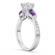 Round Diamond & Pear Amethyst Engagement Ring in Platinum (1.29ct)