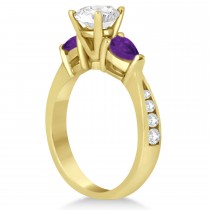 Cushion Diamond & Pear Amethyst Engagement Ring 14k Yellow Gold (1.79ct)