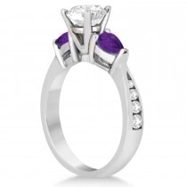 Cushion Diamond & Pear Amethyst Engagement Ring in Platinum (1.79ct)
