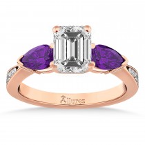 Emerald Diamond & Pear Amethyst Engagement Ring 14k Rose Gold (1.79ct)