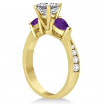 Emerald Diamond & Pear Amethyst Engagement Ring 14k Yellow Gold (1.79ct)