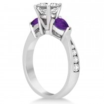 Princess Diamond & Pear Amethyst Engagement Ring 14k White Gold (1.79ct)