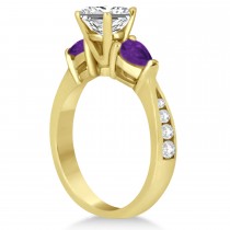 Princess Diamond & Pear Amethyst Engagement Ring 14k Yellow Gold (1.79ct)