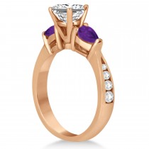 Princess Diamond & Pear Amethyst Engagement Ring 18k Rose Gold (1.79ct)