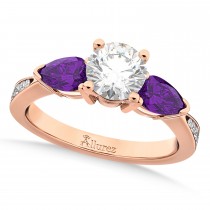 Round Diamond & Pear Amethyst Engagement Ring 14k Rose Gold (1.79ct)