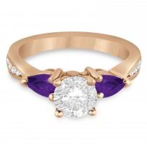Round Diamond & Pear Amethyst Engagement Ring 14k Rose Gold (1.79ct)