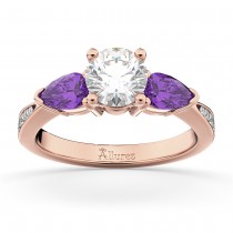 Round Diamond & Pear Amethyst Engagement Ring 18k Rose Gold (1.79ct)