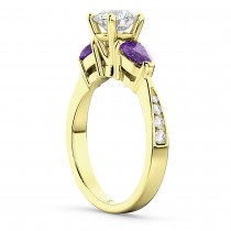 Round Diamond & Pear Amethyst Engagement Ring 18k Yellow Gold (1.79ct)