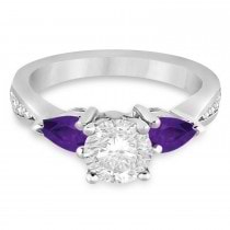 Round Diamond & Pear Amethyst Engagement Ring in Platinum (1.79ct)
