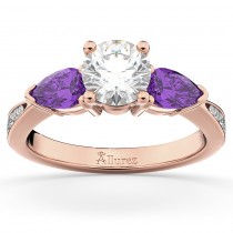Diamond & Pear Amethyst Engagement Ring 14k Rose Gold (0.79ct)