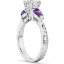 Diamond & Pear Amethyst Engagement Ring 14k White Gold (0.79ct)