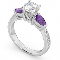 Diamond & Pear Amethyst Engagement Ring 14k White Gold (0.79ct)