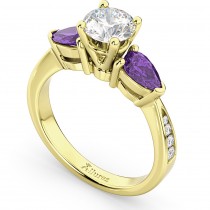 Diamond & Pear Amethyst Engagement Ring 14k Yellow Gold (0.79ct)