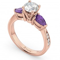 Lab Diamond & Pear Lab Amethyst Engagement Ring 18k Rose Gold (0.79ct)