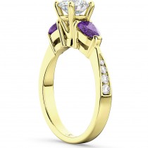 Diamond & Pear Amethyst Engagement Ring 18k Yellow Gold (0.79ct)