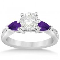 Diamond & Pear Amethyst Engagement Ring Palladium (0.79ct)