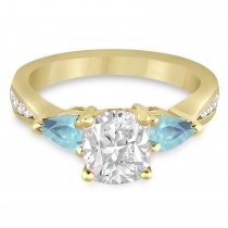 Cushion Diamond & Pear Aquamarine Engagement Ring 14k Yellow Gold (1.29ct)