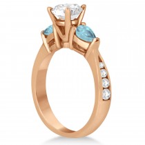 Cushion Diamond & Pear Aquamarine Engagement Ring 18k Rose Gold (1.29ct)
