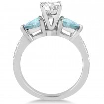 Cushion Diamond & Pear Aquamarine Engagement Ring 18k White Gold (1.29ct)