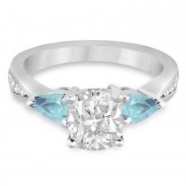 Cushion Diamond & Pear Aquamarine Engagement Ring 18k White Gold (1.29ct)