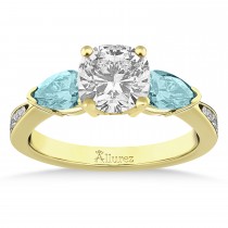 Cushion Diamond & Pear Aquamarine Engagement Ring 18k Yellow Gold (1.29ct)