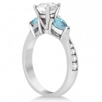 Cushion Diamond & Pear Aquamarine Engagement Ring in Palladium (1.29ct)