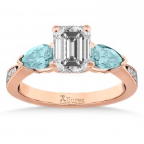 Emerald Diamond & Pear Aquamarine Engagement Ring 14k Rose Gold (1.29ct)