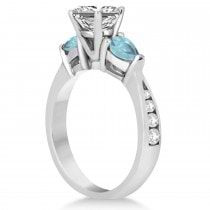 Emerald Diamond & Pear Aquamarine Engagement Ring 14k White Gold (1.29ct)