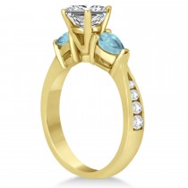 Emerald Diamond & Pear Aquamarine Engagement Ring 14k Yellow Gold (1.29ct)