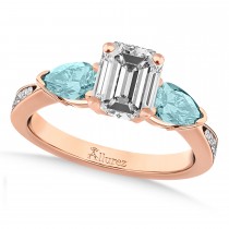 Emerald Diamond & Pear Aquamarine Engagement Ring 18k Rose Gold (1.29ct)
