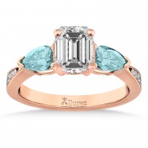 Emerald Diamond & Pear Aquamarine Engagement Ring 18k Rose Gold (1.29ct)