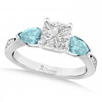 Princess Diamond & Pear Aquamarine Engagement Ring 14k White Gold (1.29ct)