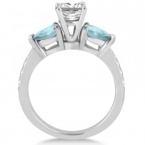 Princess Diamond & Pear Aquamarine Engagement Ring 14k White Gold (1.29ct)