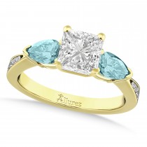 Princess Diamond & Pear Aquamarine Engagement Ring 14k Yellow Gold (1.29ct)