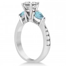 Princess Diamond & Pear Aquamarine Engagement Ring 18k White Gold (1.29ct)