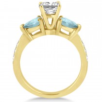 Princess Diamond & Pear Aquamarine Engagement Ring 18k Yellow Gold (1.29ct)